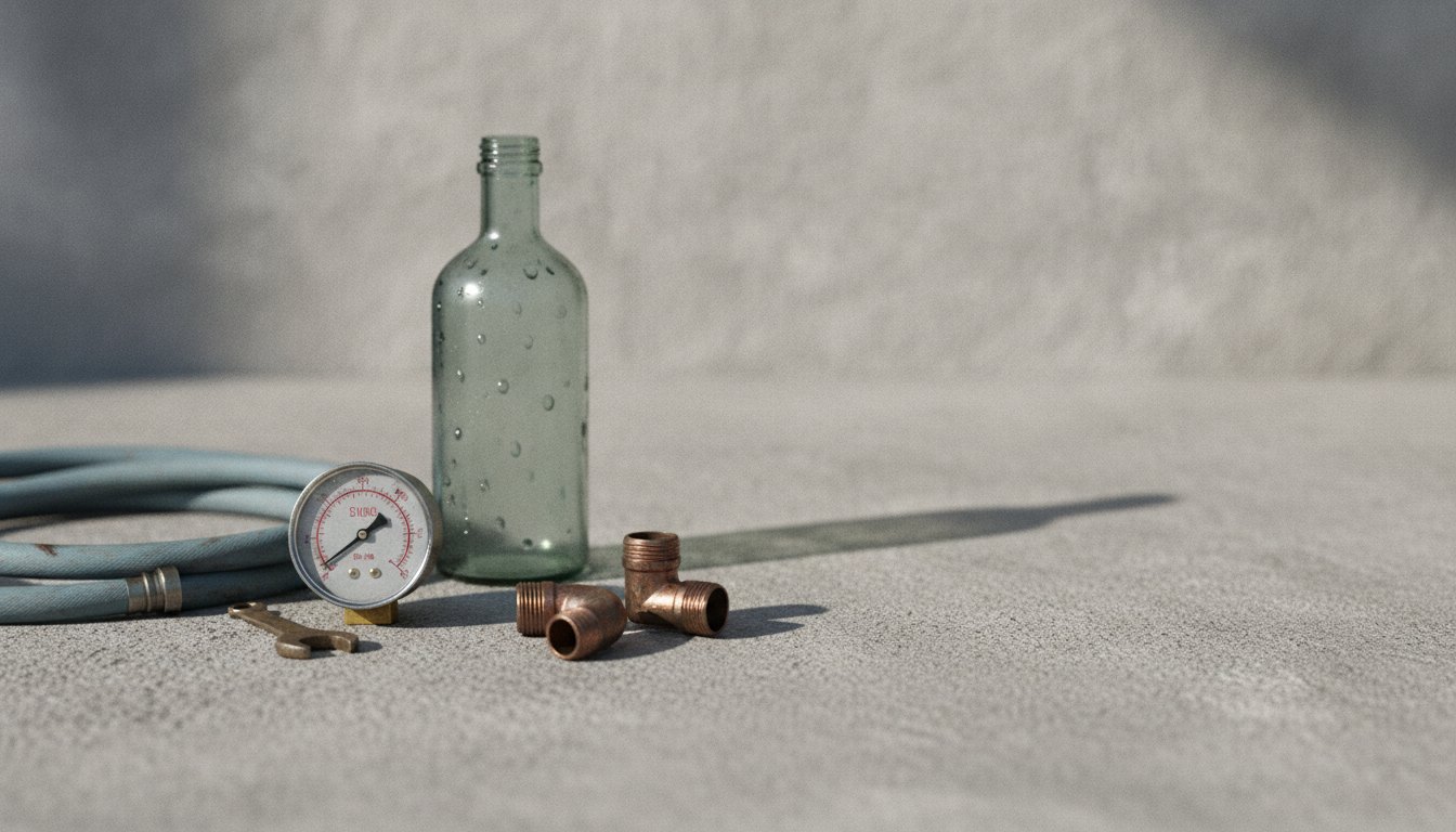 Profissional com luvas inspecionando uma caixa de gordura aberta no quintal de uma residência.